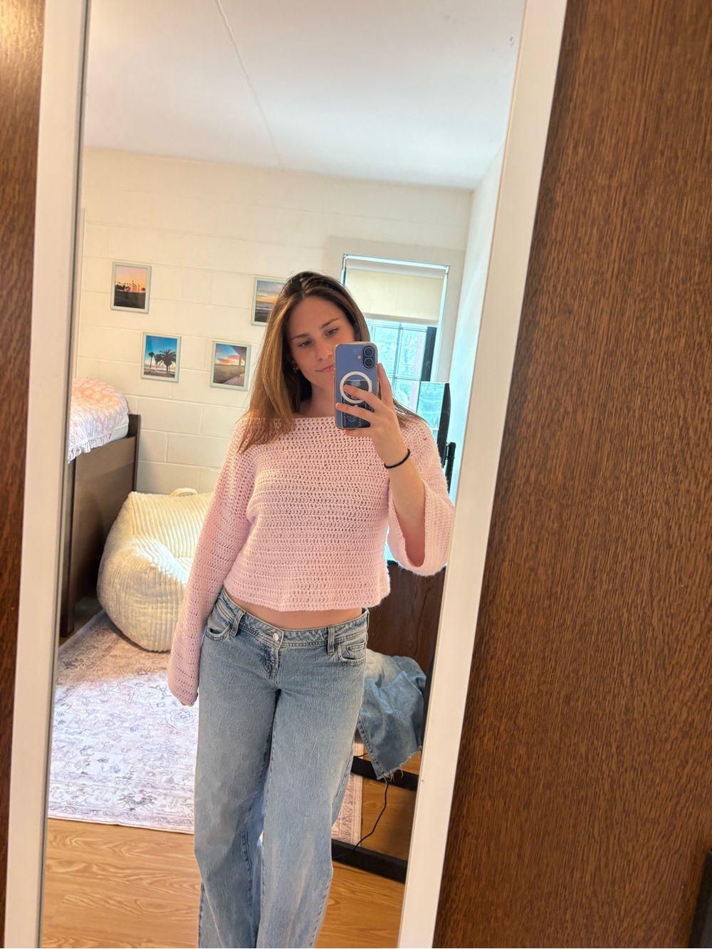 Soft Pink Crocheted Sweater